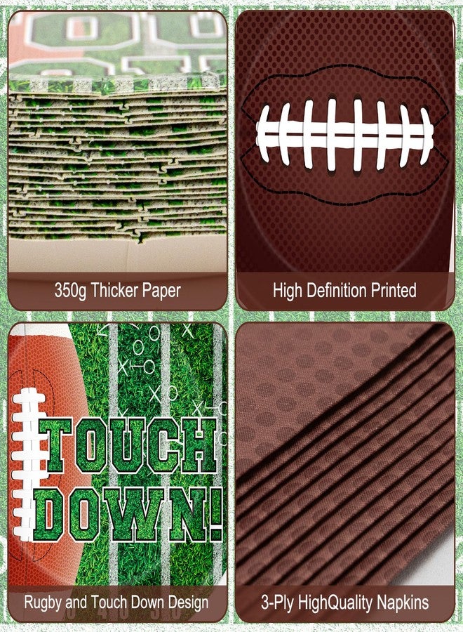 Litmitfu 96 Pcs Football Plates and Napkins Forks Sets - Rugby Sports Themed Round Tableware, Disposable Touch Down Paper Plates Napkins Set for Football Game Day Tailgate Party Supplies Accessories, Serves 24 - Image 4